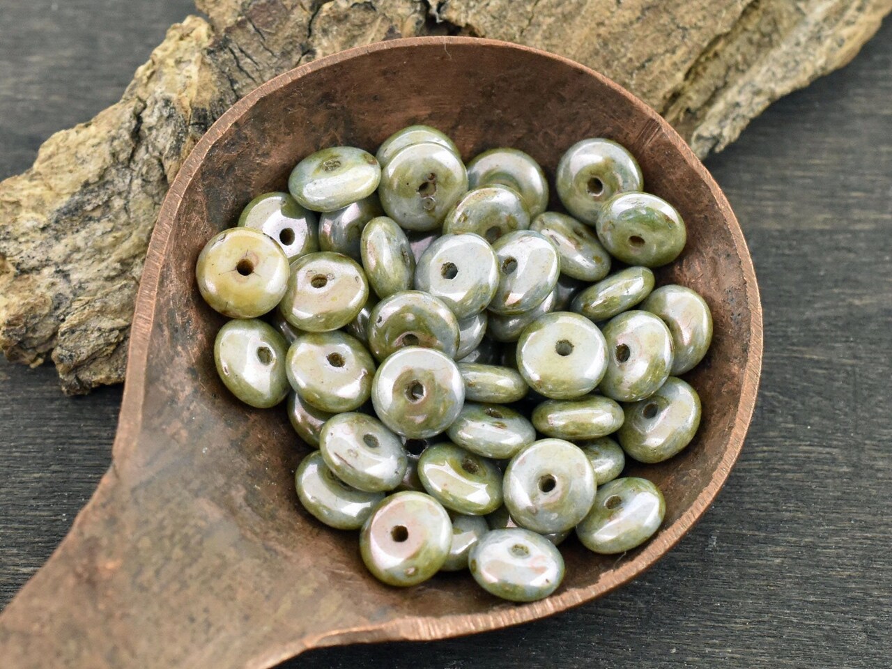 *50* 6x2mm Opaque Sage Greenstone Smooth Rondelle Beads